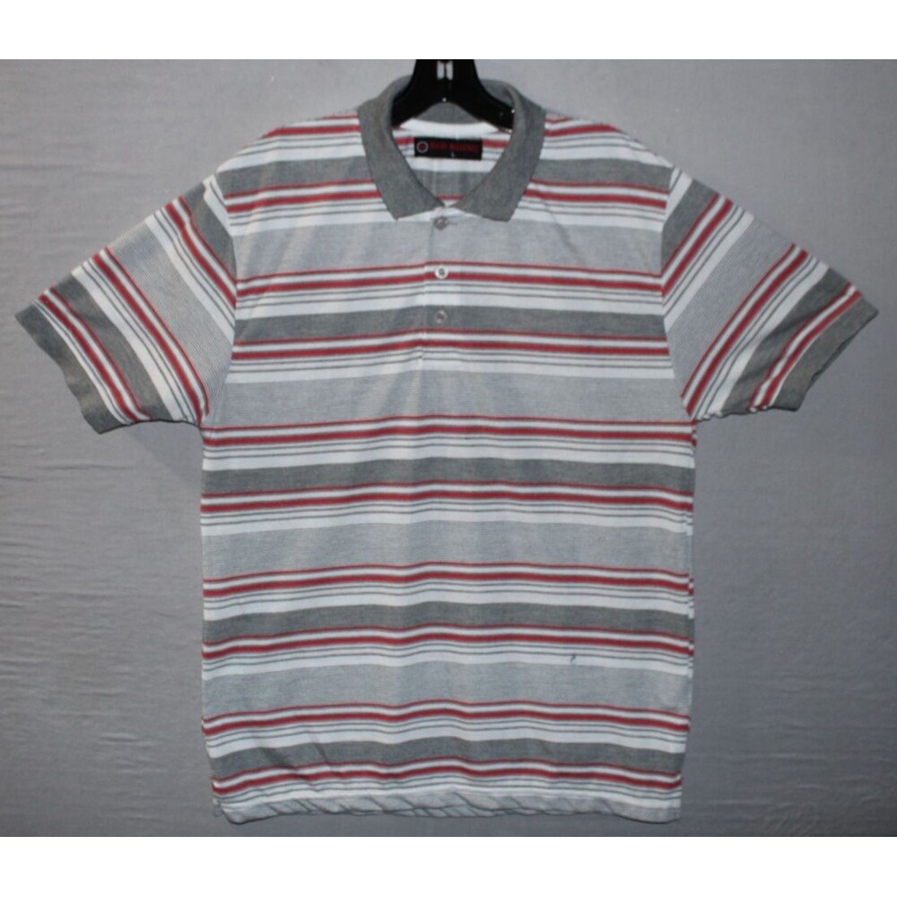 Red Rhino Short Sleeve Polo Mens Large Gray Red White Striped Casual Preppy